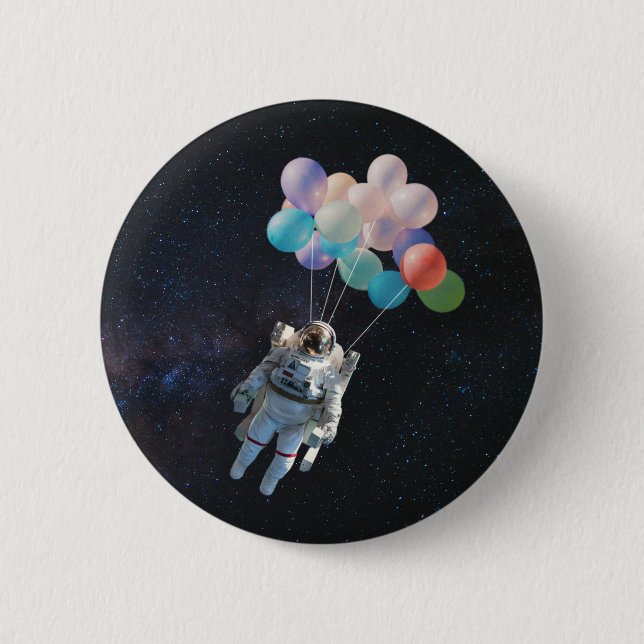Astronaut Stars & Space Colorful Balloons Button (Front)