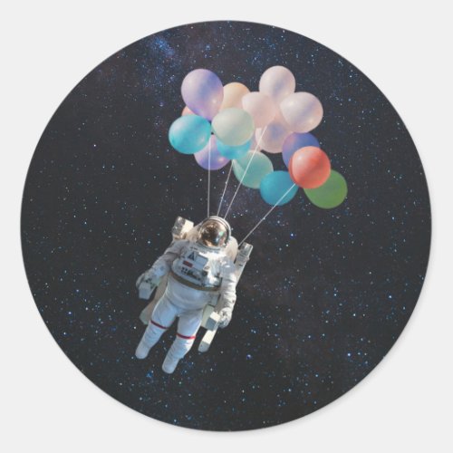 Astronaut Stars  Space Colorful Balloons Classic Round Sticker