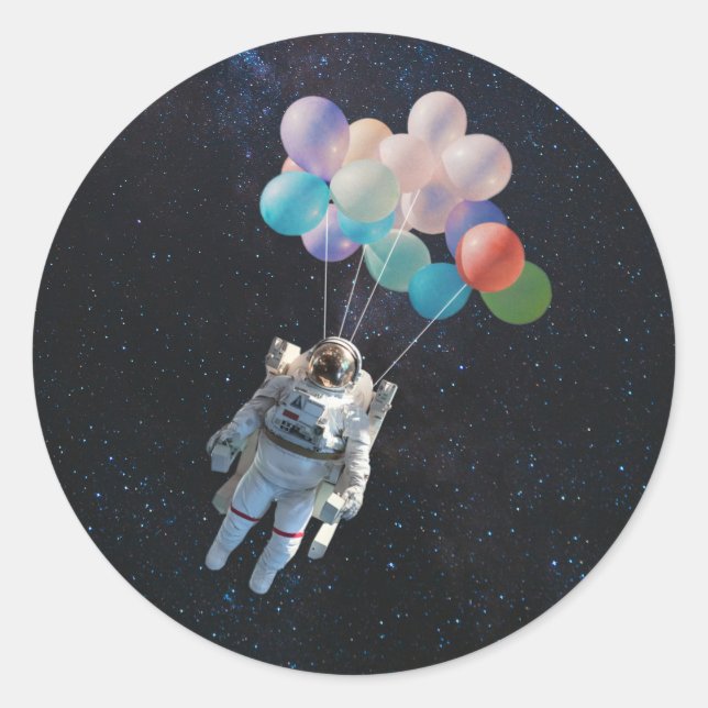 Astronaut Stars & Space Colorful Balloons Classic Round Sticker (Front)