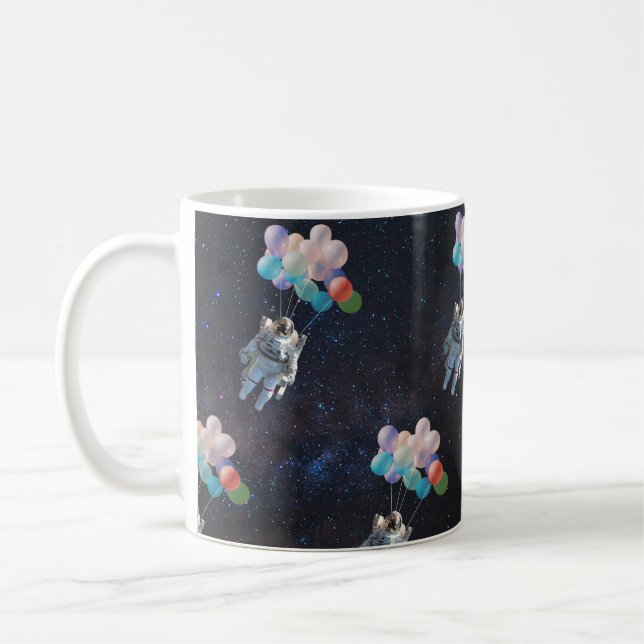 Astronaut Stars & Space Colorful Balloons Coffee Mug (Left)