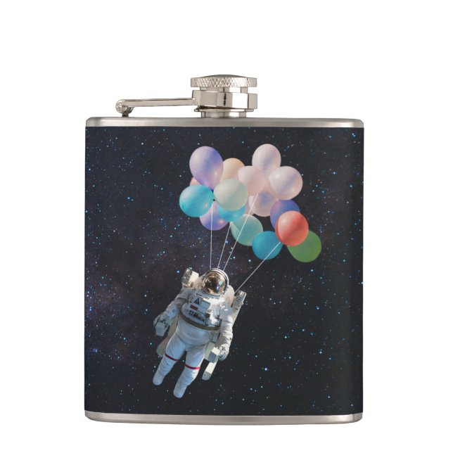 Astronaut Stars & Space Colorful Balloons Flask (Front)
