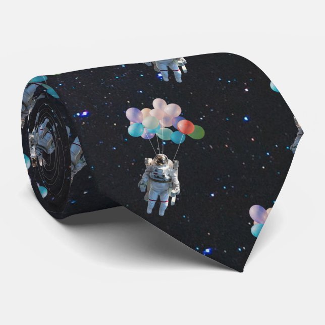 Astronaut Stars & Space Colorful Balloons Neck Tie (Rolled)