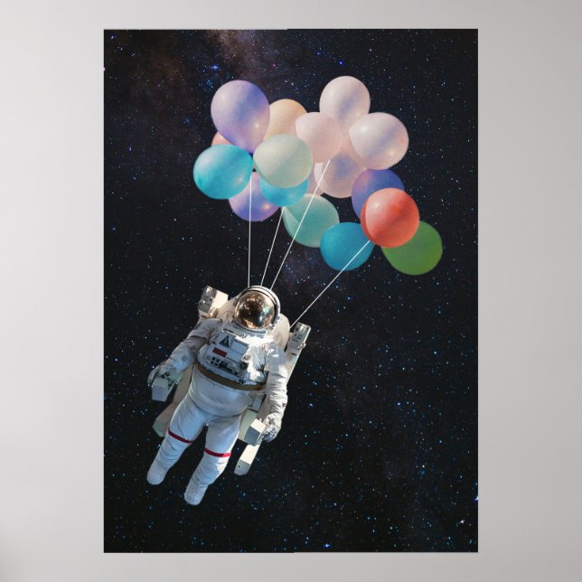 Astronaut Stars & Space Colorful Balloons Poster (Front)