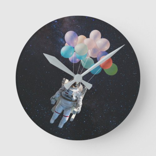 Astronaut Stars  Space Colorful Balloons Round Clock
