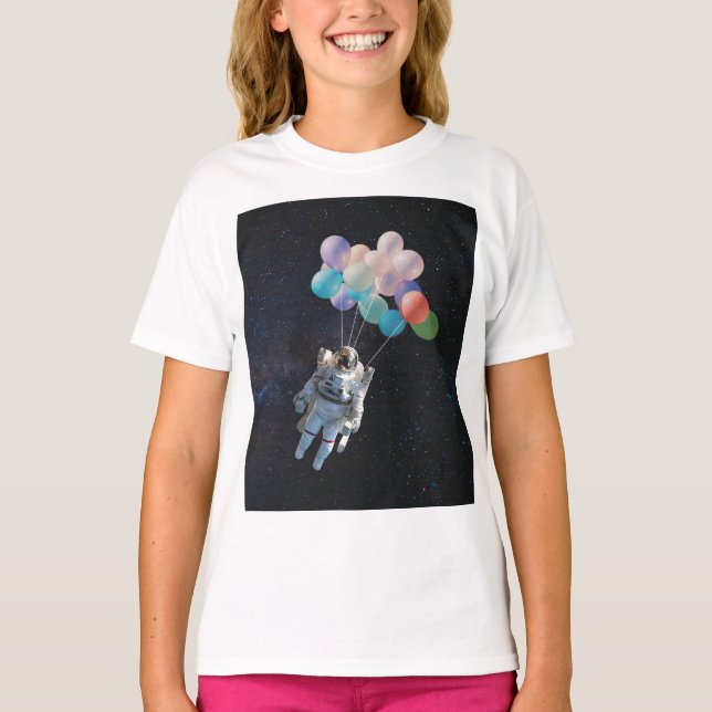 Astronaut Stars & Space Colorful Balloons T-Shirt (Front)
