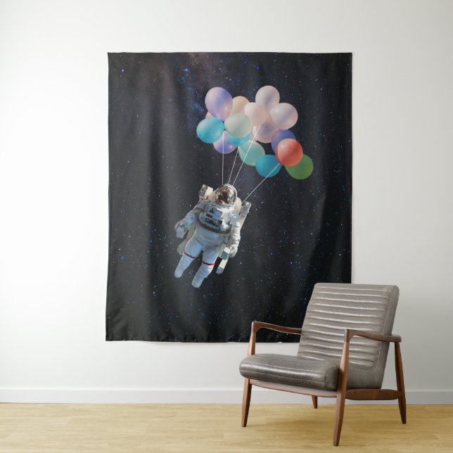 Astronaut Stars & Space Colorful Balloons Tapestry (In Situ)