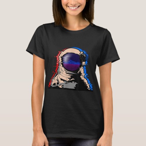 Astronaut Suit Glitch Art 80s Synthwave Aesthetic  T_Shirt
