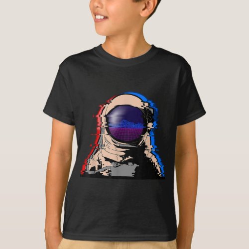 Astronaut Suit Glitch Art 80s Synthwave Aesthetic  T_Shirt