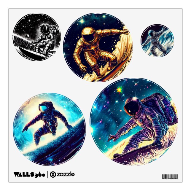 ASTRONAUT SURFING ON RIDE THE COSMIC WAVES WALL DECAL (Front)