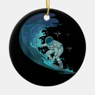 Astronaut Surfing, Outer Space,Sky Stars, Space Su Ceramic Ornament