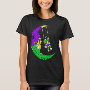 Astronaut Swinging On Moon Skull Mardi Gras Carniv T-Shirt