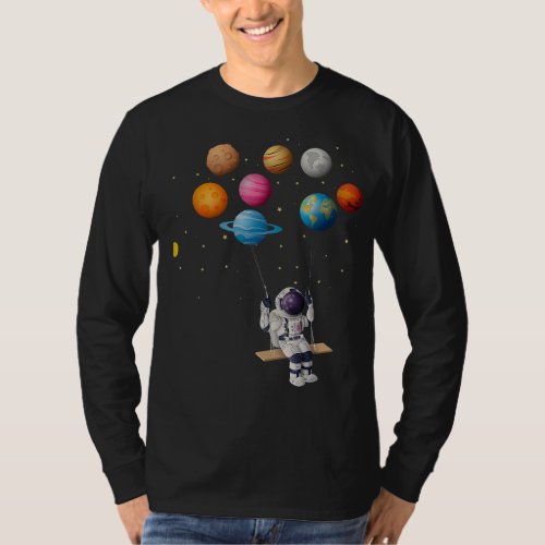 Astronaut Swinging Solar System Balloon Space Astr T_Shirt