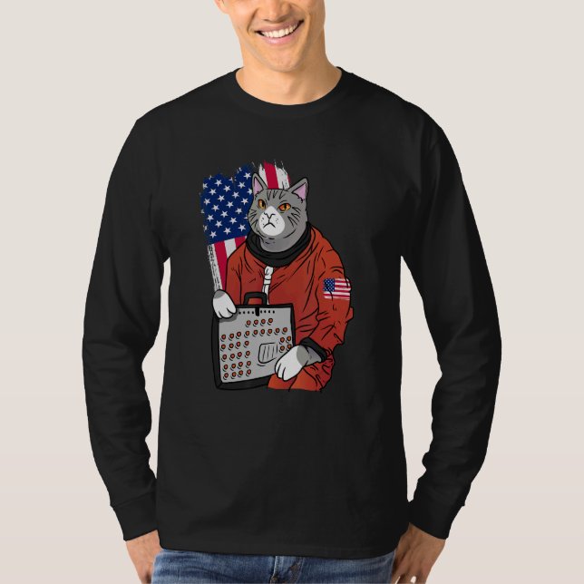 Astronaut Synthesizer Cat Music Producer Synth Usa T-Shirt (Front)
