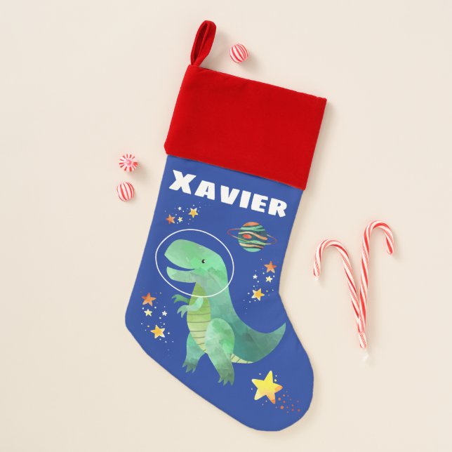 Astronaut T-Rex Dinosaur Christmas Stocking (Front)