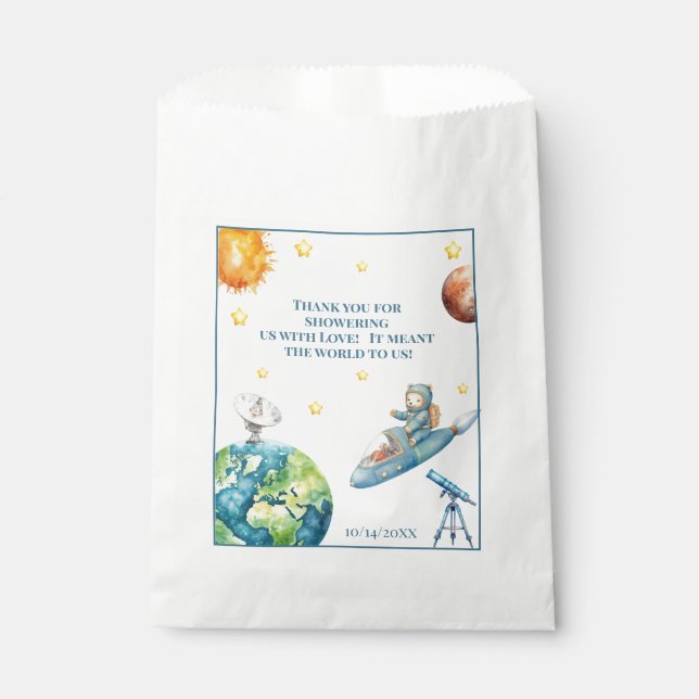 Astronaut Teddy Bear Baby Shower Favor Bag (Front)