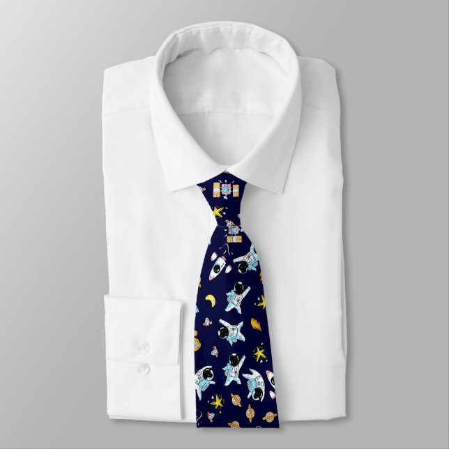 Astronaut theme in space neck tie (Tied)