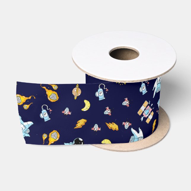 Astronaut theme in space satin ribbon (Spool)