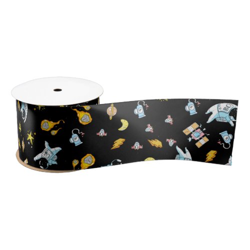 Astronaut theme in space satin ribbon