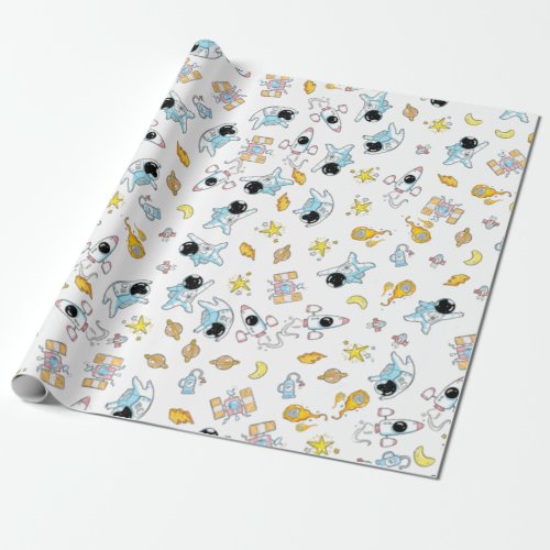 Astronaut theme in space wrapping paper