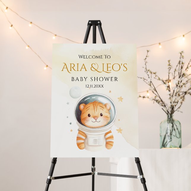 Astronaut Tiger Welcome Baby Shower Welcome Sign (In Situ (Stand))