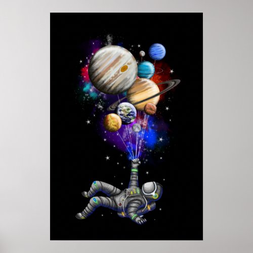 Astronaut Traveling the Solar System Poster