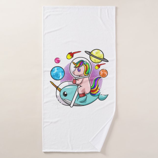 Astronaut Unicorn Riding Narwhal Space Universe Bath Towel (Bath Towel)