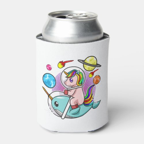 Astronaut Unicorn Riding Narwhal Space Universe Can Cooler