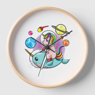 Astronaut Unicorn Riding Narwhal Space Universe Clock