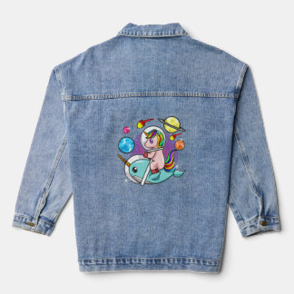 Astronaut Unicorn Riding Narwhal Space Universe Denim Jacket
