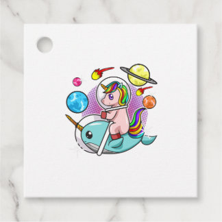 Astronaut Unicorn Riding Narwhal Space Universe Favor Tags