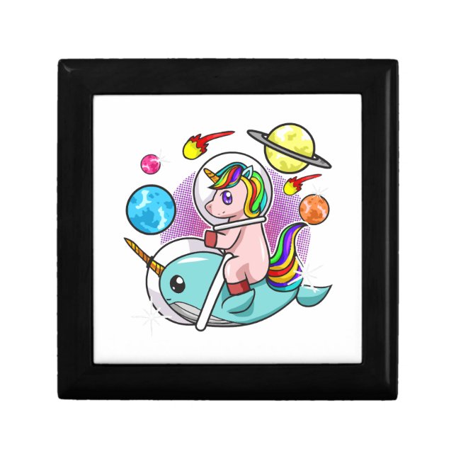 Astronaut Unicorn Riding Narwhal Space Universe Gift Box (Front)
