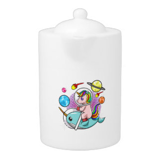 Astronaut Unicorn Riding Narwhal Space Universe Teapot