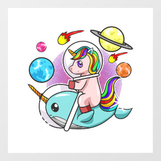 Astronaut Unicorn Riding Narwhal Space Universe Wall Decal