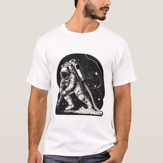 Astronaut Vacuuming Stars Cool T-Shirt (Front)