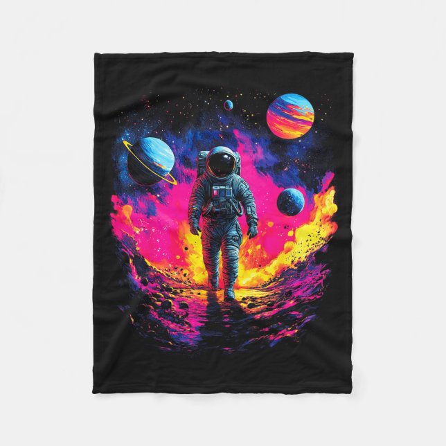 Astronaut Walking In Galaxy Outer Space Explorer S Fleece Blanket (Front)