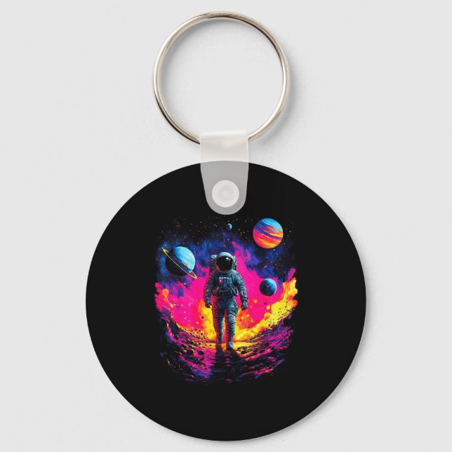 Astronaut Walking In Galaxy Outer Space Explorer S Keychain (Front)