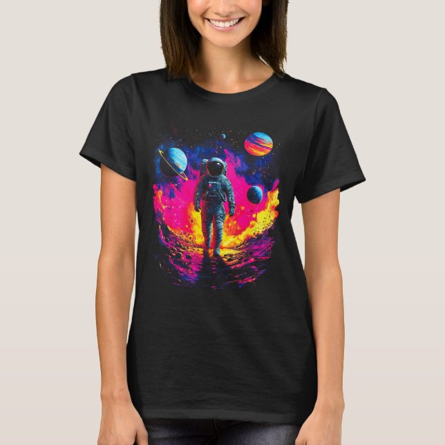 Astronaut Walking In Galaxy Outer Space Explorer S T-Shirt (Front)