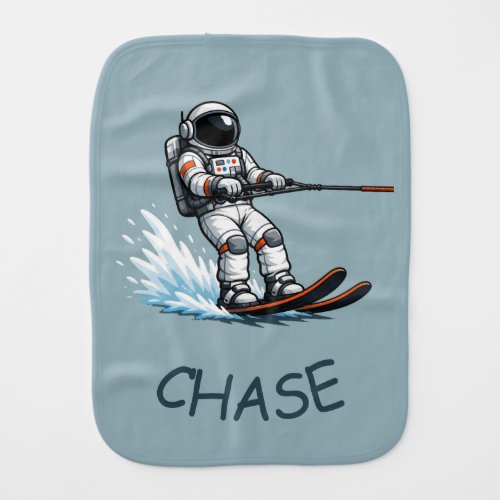 Astronaut Water Skiing Baby Burp Cloth