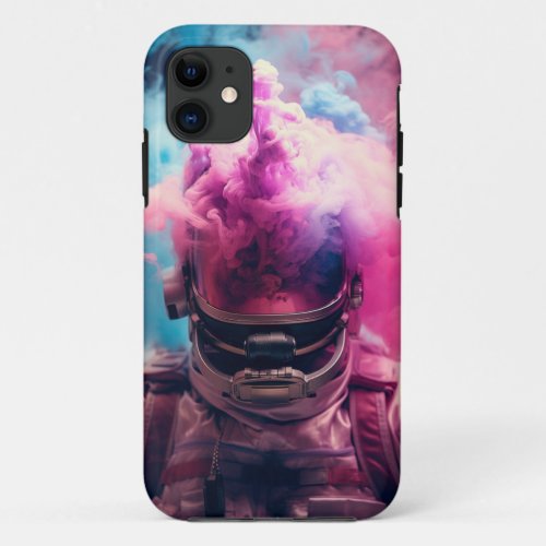Astronaut with a pink and blue smoke cloud iPhone 11 case