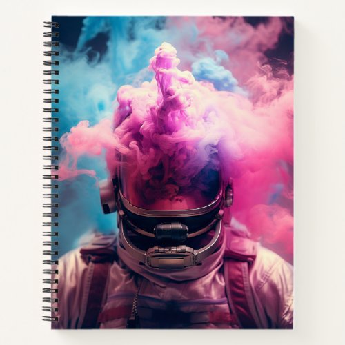 Astronaut with a pink and blue smoke cloud notebook