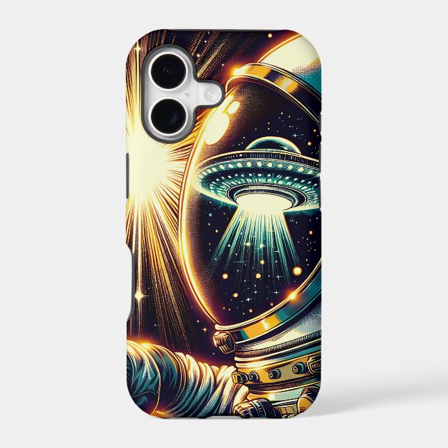 Astronaut with a Reflection of a UFO  Iphone Case (Back)