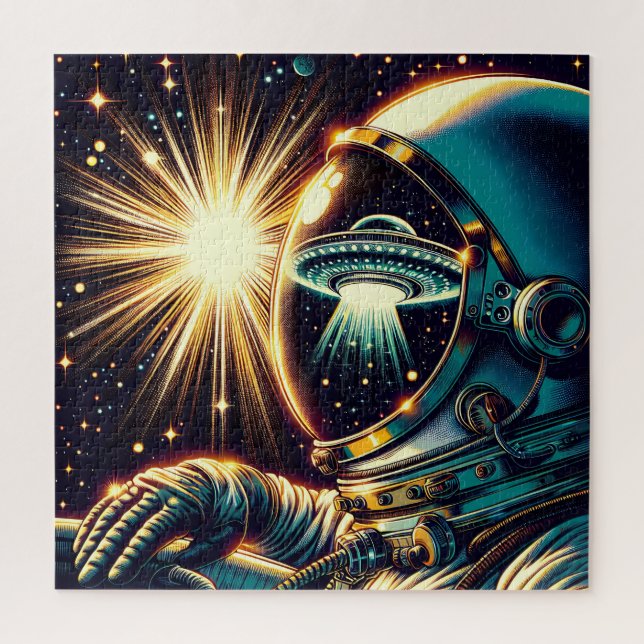 Astronaut with a Reflection of a UFO  Jigsaw Puzzle (Vertical)