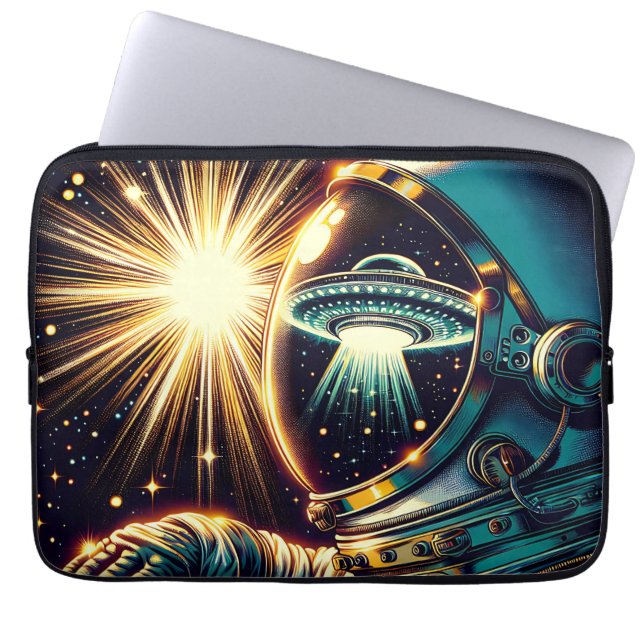 Astronaut with a Reflection of a UFO  Laptop Sleeve (Front)