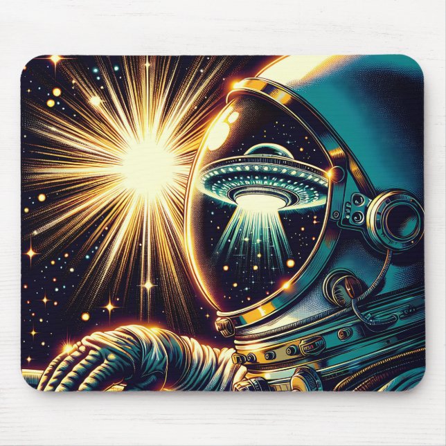 Astronaut with a Reflection of a UFO  Mouse Pad (Front)
