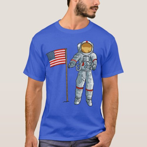 Astronaut With American Flag Space Moon USA T_Shirt