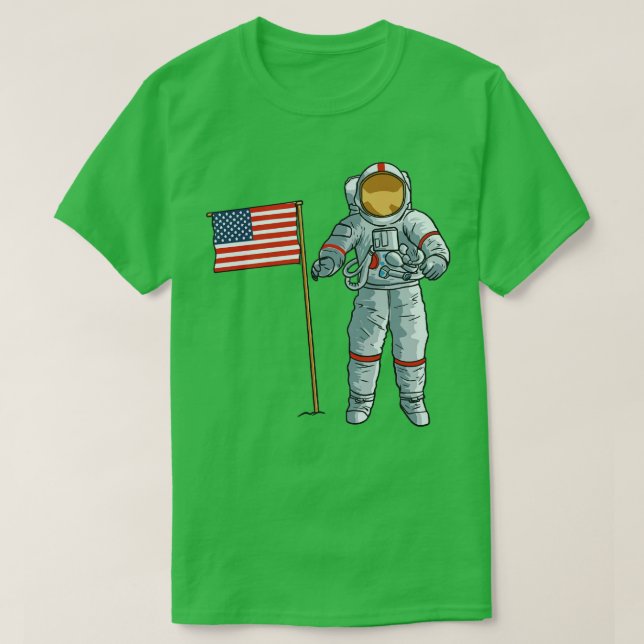Astronaut With American Flag Space Moon USA T-Shirt (Design Front)