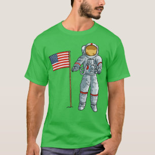 Astronaut With American Flag Space Moon USA T-Shirt