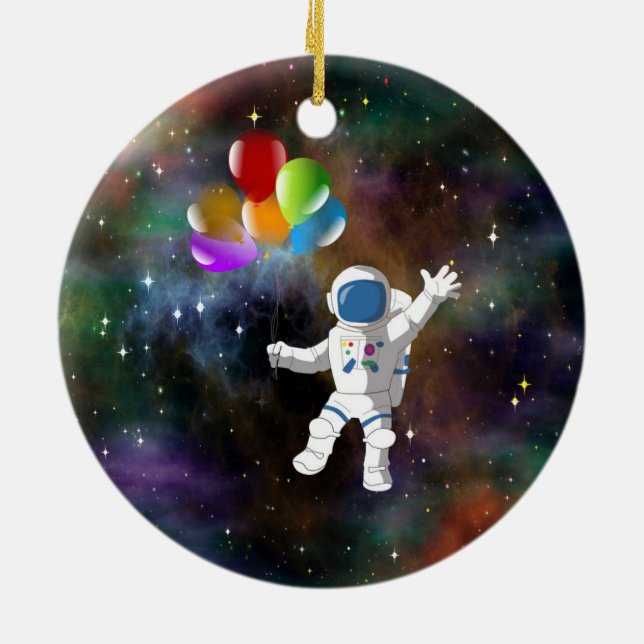 Astronaut with Balloons Ceramic Ornament (Back)