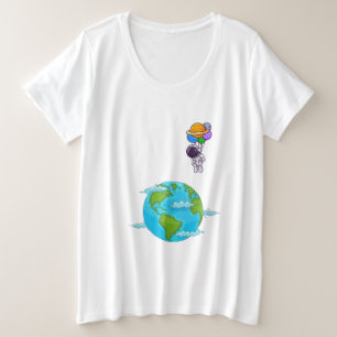  astronaut With Balloons landing earth Plus Size T-Shirt