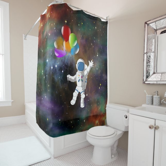 Astronaut with Balloons Shower Curtain (In Situ)